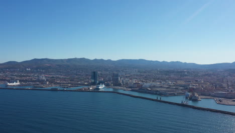Marseille-international-docking-harbor-marina-aerial-shot-sunny-day-France